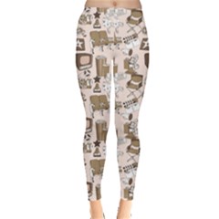 Brown Cinema Entertainment Decorative Pattern With Camera Women s Leggings