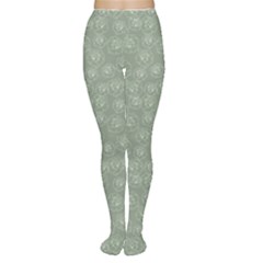 Green Mint Green Retro Floral Pattern With White Roses Women s Tights by CoolDesigns