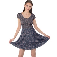 Black Music Pattern Cap Sleeve Dress