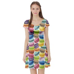 Colorful Pattern Colorful Macaroon Cookies Short Sleeve Skater Dress by CoolDesigns