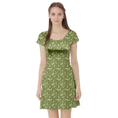 Green Cat Pattern Short Sleeve Skater Dress by CoolDesigns