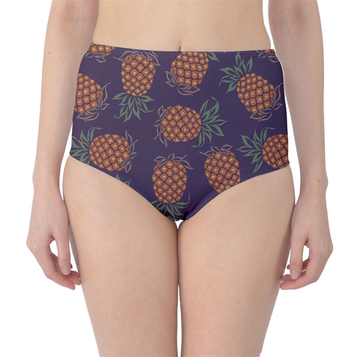 Purple Pattern of Pineapple High Waist Bikini Bottom