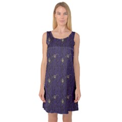 Blue Pattern Owls In The Night Forest Sleeveless Satin Nightdress