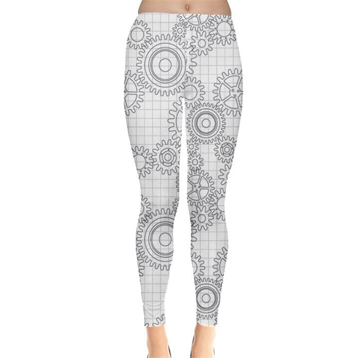 Gray Pattern Gear Wheels Black Checkered Leggings