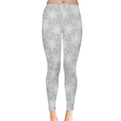 Gray Gray Lace White Snowflakes Pattern Leggings