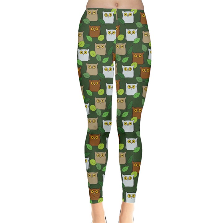 Green Pattern Colorful Funny Surprised Owls Leggings