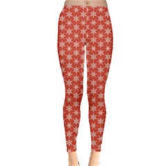 Red Red With White Snowflakes Pattern Leggings