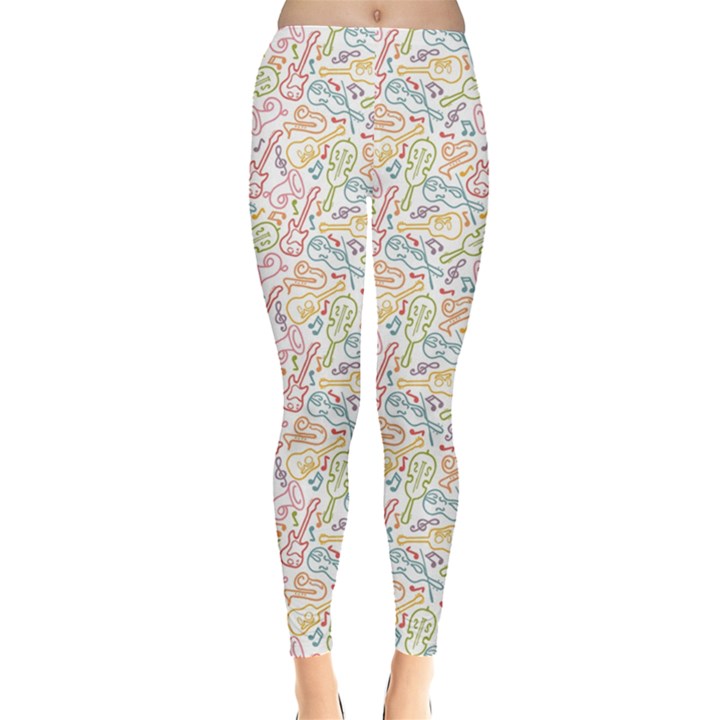 Gray Musical Instruments Pattern Leggings