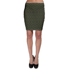 Dark Green Flower And Cross Pattern Bodycon Skirt