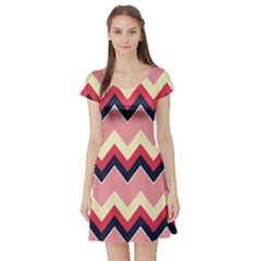 Colorful Chevrons Pattern Retro Vintage Short Sleeve Skater Dress