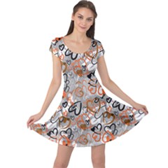 Brown Cute Valentine S Pattern With Hearts Cap Sleeve Dress