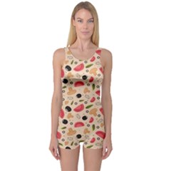 Colorful Pizza Pattern On Beige Stylish Design Women s One Piece Swimsuit