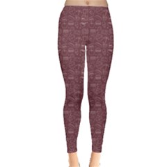 Purple Food Line Icon Circle Pattern Set Leggings