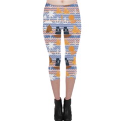 Blue Marine Palms Anchor Steering Wheel Pirate Flag Gold Pattern Capri Leggings by CoolDesigns