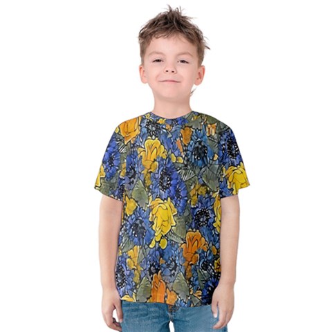 Floral Pattern Background Kids  Cotton Tee by Simbadda