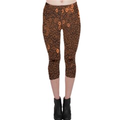 Brown Sequins Background Capri Leggings  by Simbadda