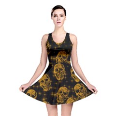 Sparkling Glitter Skulls Golden Reversible Skater Dress by ImpressiveMoments