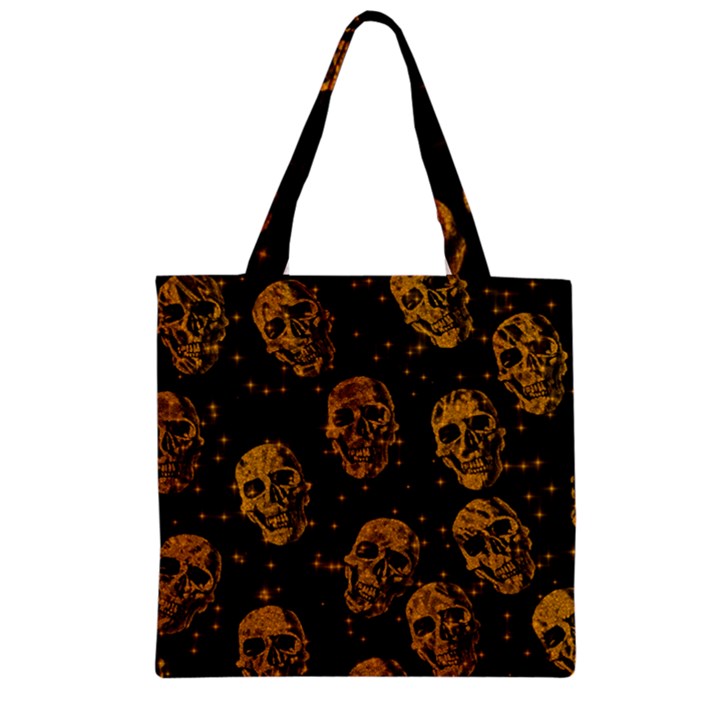 Sparkling Glitter Skulls Golden Zipper Grocery Tote Bag