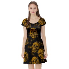 Sparkling Glitter Skulls Golden Short Sleeve Skater Dress by ImpressiveMoments