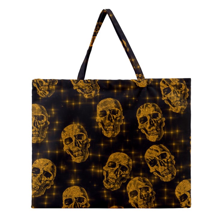 Sparkling Glitter Skulls Golden Zipper Large Tote Bag