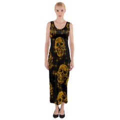 Sparkling Glitter Skulls Golden Fitted Maxi Dress by ImpressiveMoments