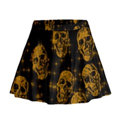 Sparkling Glitter Skulls Golden Mini Flare Skirt by ImpressiveMoments