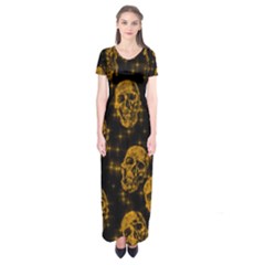 Sparkling Glitter Skulls Golden Short Sleeve Maxi Dress by ImpressiveMoments