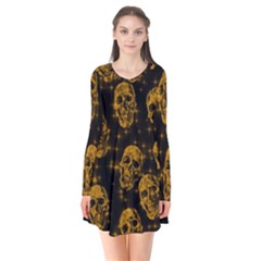 Sparkling Glitter Skulls Golden Flare Dress by ImpressiveMoments