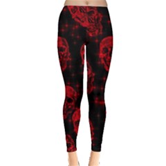 Sparkling Glitter Skulls Red Leggings  by ImpressiveMoments