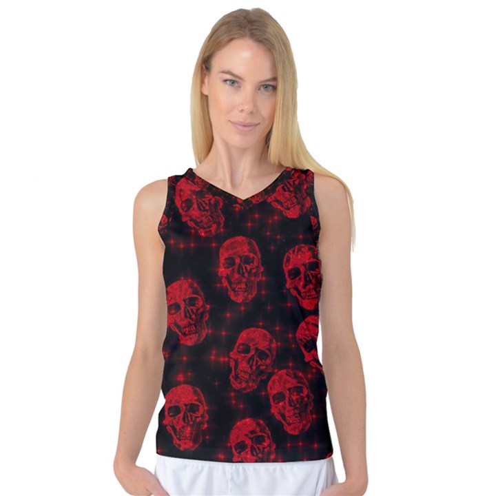 Sparkling Glitter Skulls Red Women s Basketball Tank Top