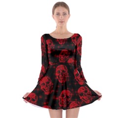 Sparkling Glitter Skulls Red Long Sleeve Skater Dress by ImpressiveMoments