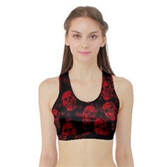 Sparkling Glitter Skulls Red Sports Bra With Border by ImpressiveMoments