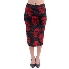 Sparkling Glitter Skulls Red Midi Pencil Skirt by ImpressiveMoments