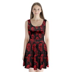 Sparkling Glitter Skulls Red Split Back Mini Dress  by ImpressiveMoments