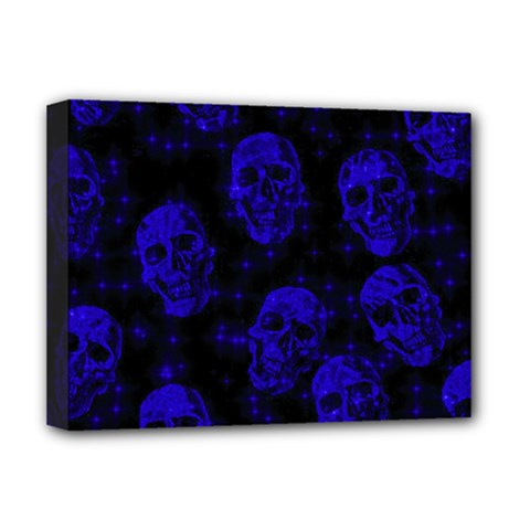 Sparkling Glitter Skulls Blue Deluxe Canvas 16  X 12   by ImpressiveMoments