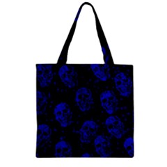 Sparkling Glitter Skulls Blue Zipper Grocery Tote Bag by ImpressiveMoments