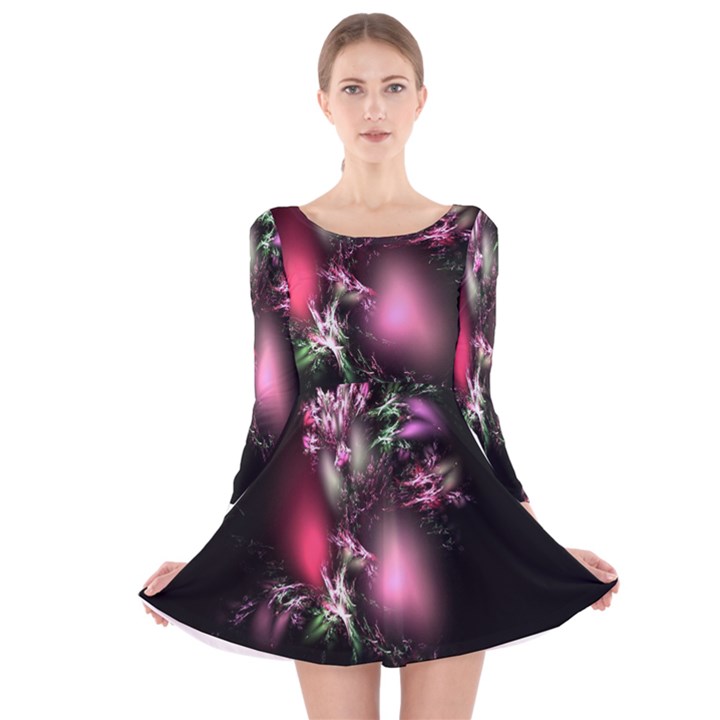 Colour Of Nature Fractal A Nice Fractal Coloured Garden Long Sleeve Velvet Skater Dress