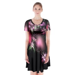 Colour Of Nature Fractal A Nice Fractal Coloured Garden Short Sleeve V-neck Flare Dress by Simbadda