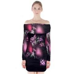 Colour Of Nature Fractal A Nice Fractal Coloured Garden Long Sleeve Off Shoulder Dress by Simbadda