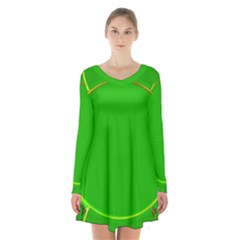 Green Circle Fractal Frame Long Sleeve Velvet V-neck Dress