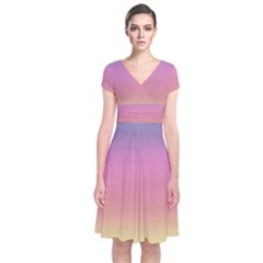 Watercolor Paper Rainbow Colors Short Sleeve Front Wrap Dress by Simbadda