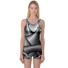 Grey Fractal Background With Chains One Piece Boyleg Swimsuit by Simbadda