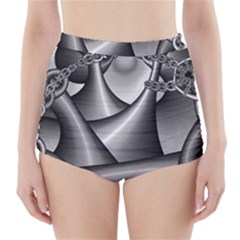 Grey Fractal Background With Chains High-waisted Bikini Bottoms by Simbadda