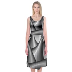 Grey Fractal Background With Chains Midi Sleeveless Dress by Simbadda