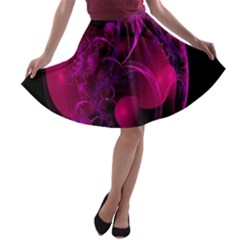 Fractal Using A Script And Coloured In Pink And A Touch Of Blue A-line Skater Skirt by Simbadda