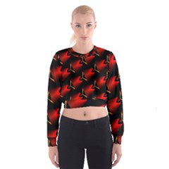 Fractal Background Red And Black Women s Cropped Sweatshirt by Simbadda