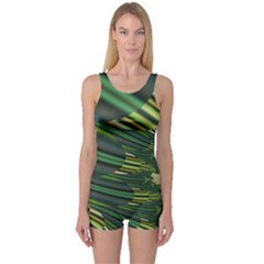 A Feathery Sort Of Green Image Shades Of Green And Cream Fractal One Piece Boyleg Swimsuit