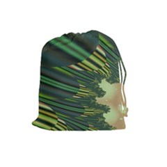 A Feathery Sort Of Green Image Shades Of Green And Cream Fractal Drawstring Pouches (large)  by Simbadda