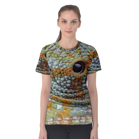 Macro Of The Eye Of A Chameleon Women s Cotton Tee by Simbadda