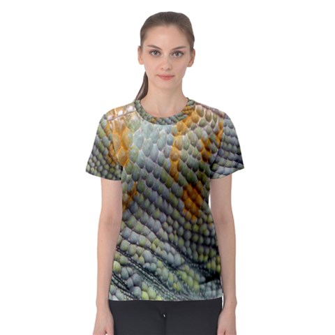 Macro Of Chameleon Skin Texture Background Women s Sport Mesh Tee by Simbadda